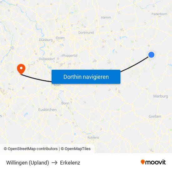 Willingen (Upland) to Erkelenz map