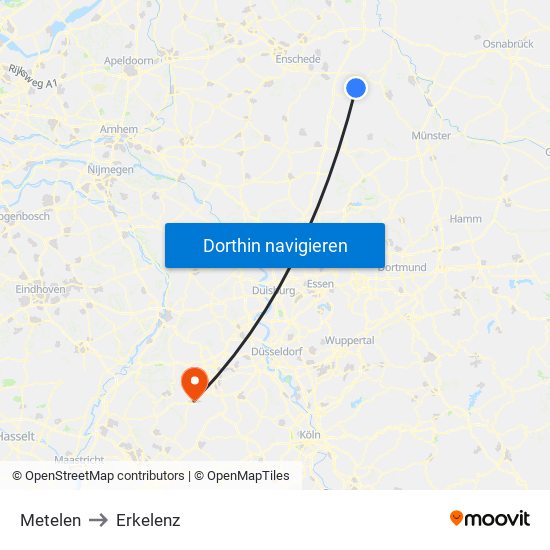 Metelen to Erkelenz map