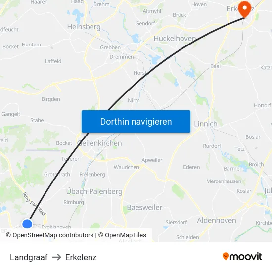 Landgraaf to Erkelenz map
