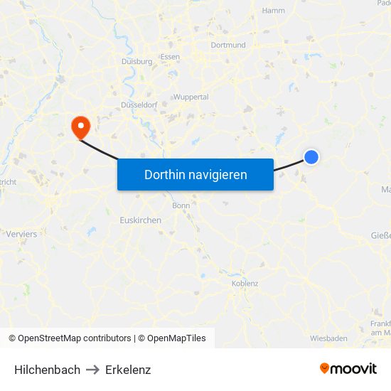 Hilchenbach to Erkelenz map