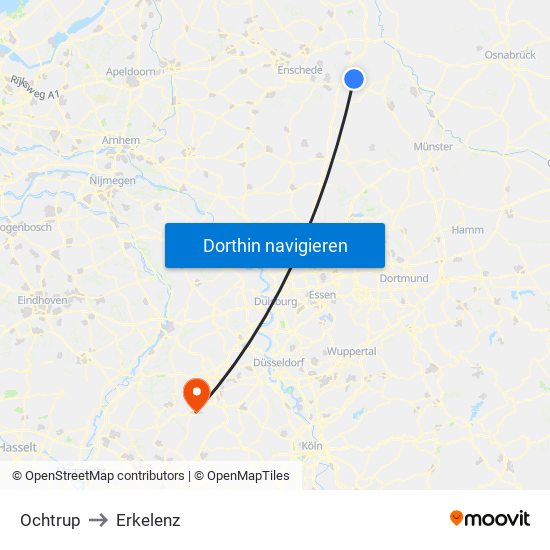 Ochtrup to Erkelenz map