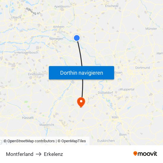 Montferland to Erkelenz map
