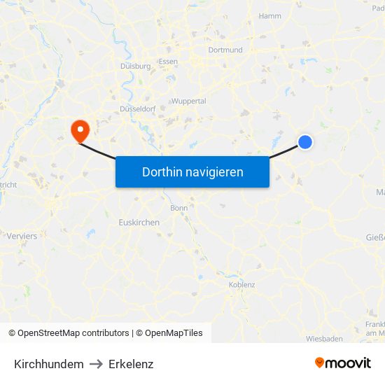 Kirchhundem to Erkelenz map
