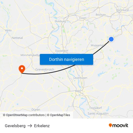 Gevelsberg to Erkelenz map