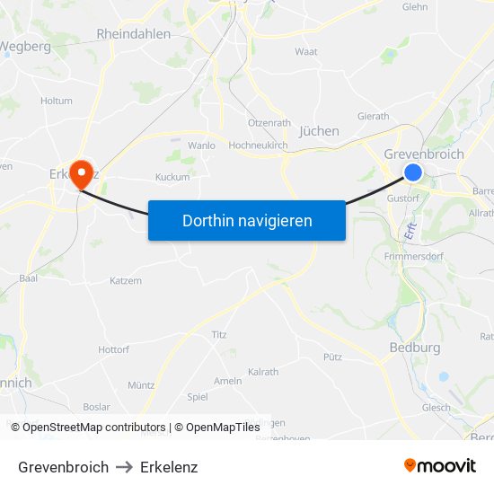 Grevenbroich to Erkelenz map