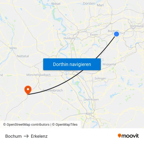 Bochum to Erkelenz map