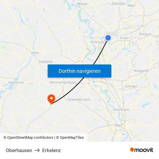 Oberhausen to Erkelenz map