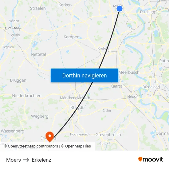 Moers to Erkelenz map
