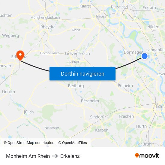 Monheim Am Rhein to Erkelenz map