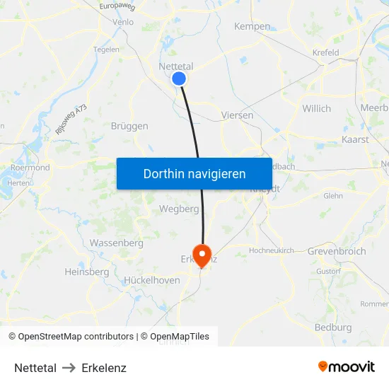 Nettetal to Erkelenz map