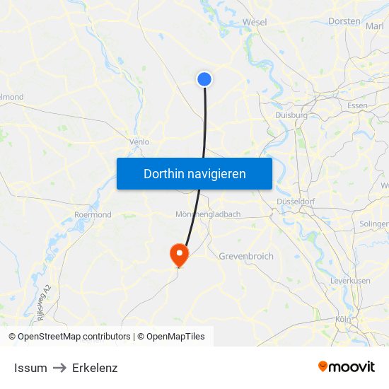 Issum to Erkelenz map