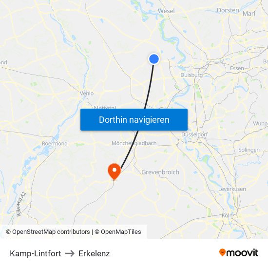 Kamp-Lintfort to Erkelenz map