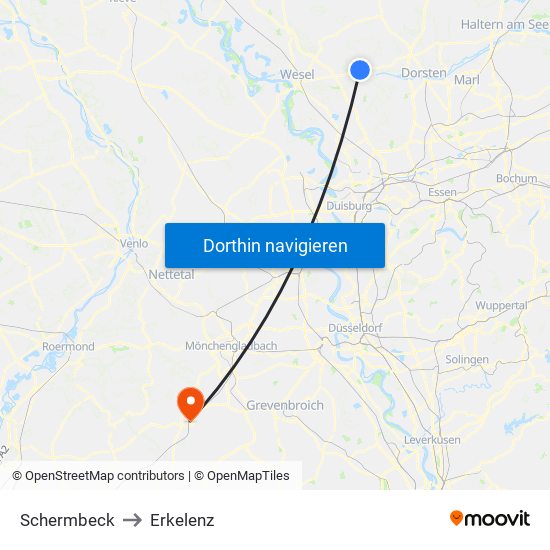 Schermbeck to Erkelenz map