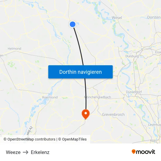 Weeze to Erkelenz map