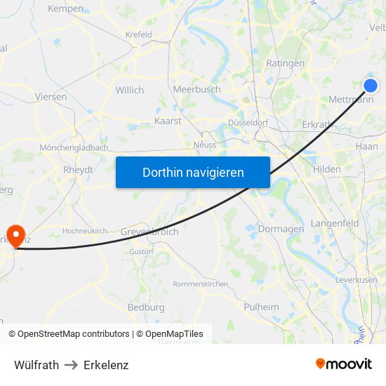 Wülfrath to Erkelenz map