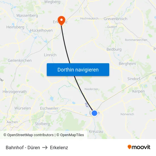Bahnhof - Düren to Erkelenz map