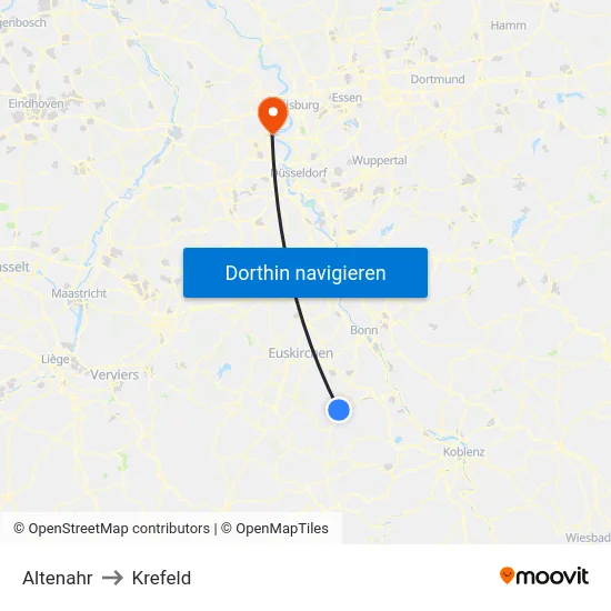 Altenahr to Krefeld map