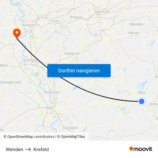 Wenden to Krefeld map