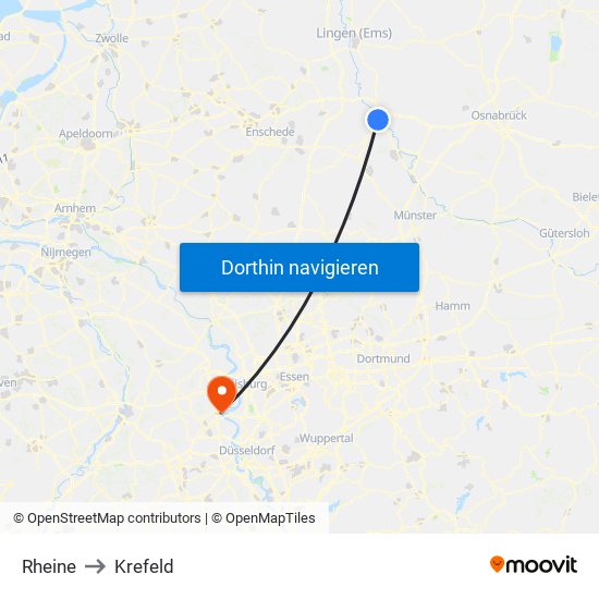 Rheine to Krefeld map