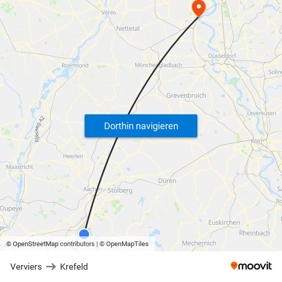 Verviers to Krefeld map