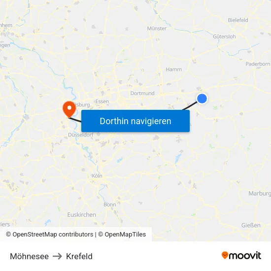Möhnesee to Krefeld map
