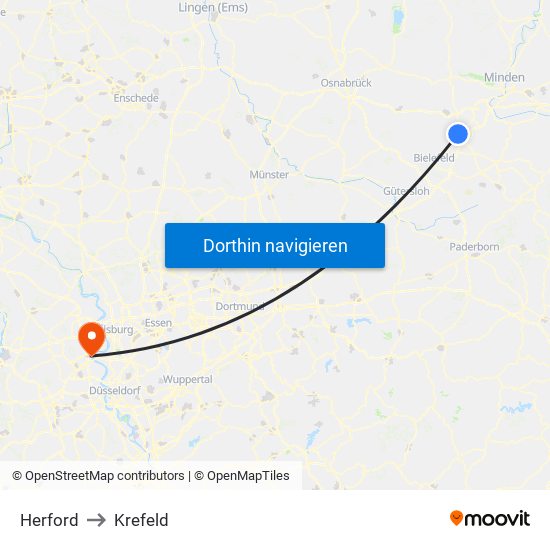 Herford to Krefeld map