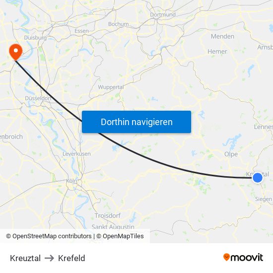 Kreuztal to Krefeld map