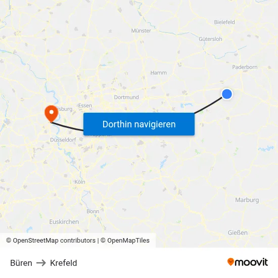 Büren to Krefeld map