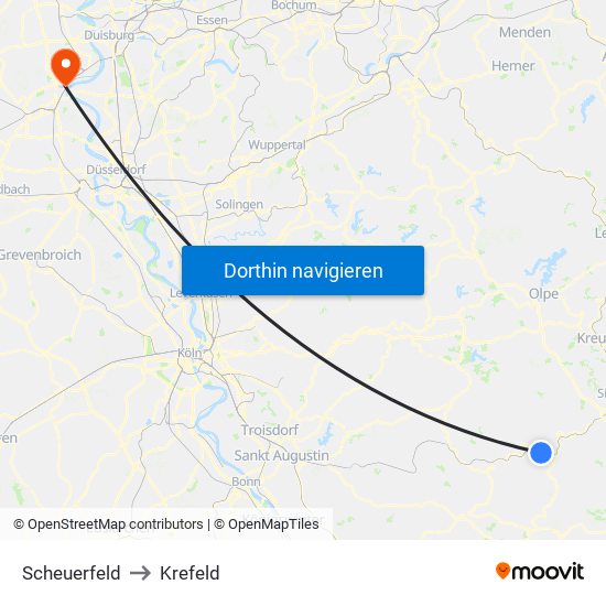 Scheuerfeld to Krefeld map