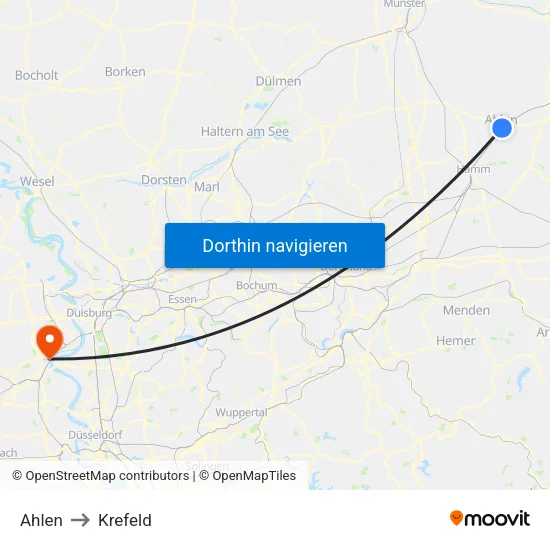 Ahlen to Krefeld map