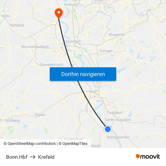 Bonn Hbf to Krefeld map