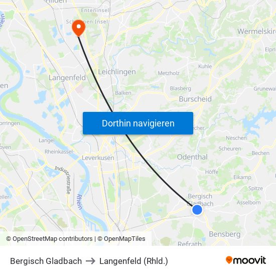 Bergisch Gladbach to Langenfeld (Rhld.) map