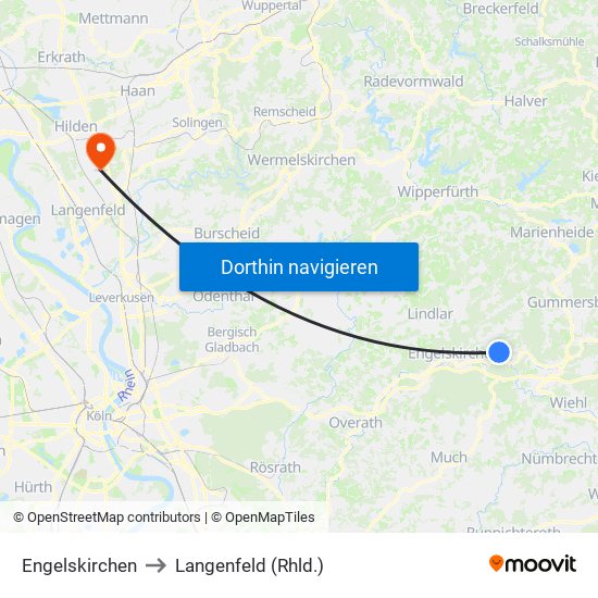 Engelskirchen to Langenfeld (Rhld.) map