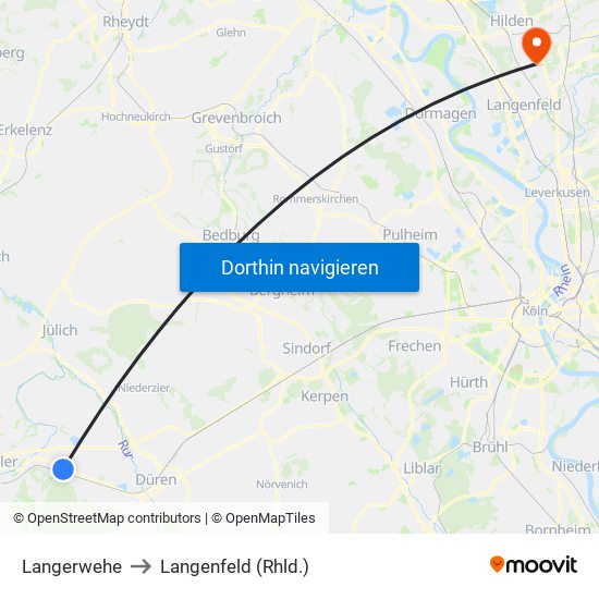 Langerwehe to Langenfeld (Rhld.) map