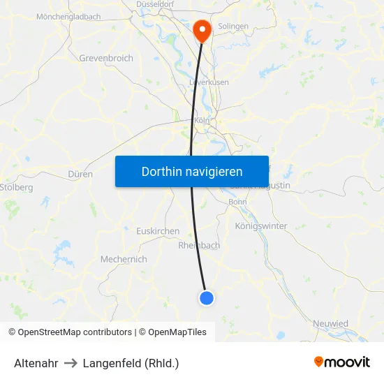 Altenahr to Langenfeld (Rhld.) map