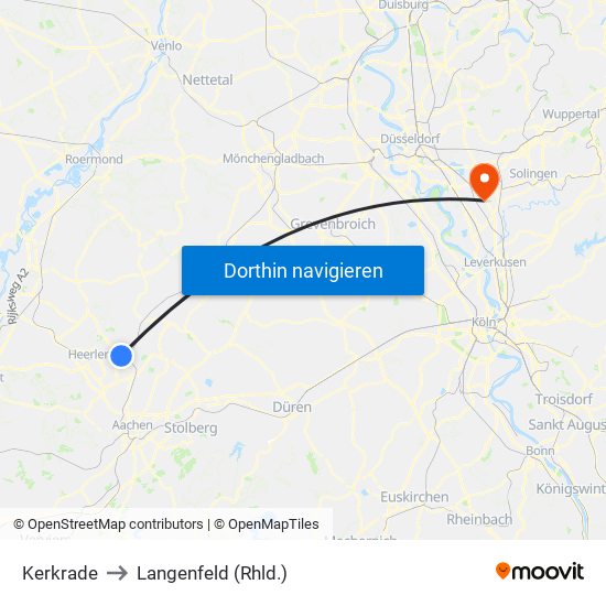 Kerkrade to Langenfeld (Rhld.) map