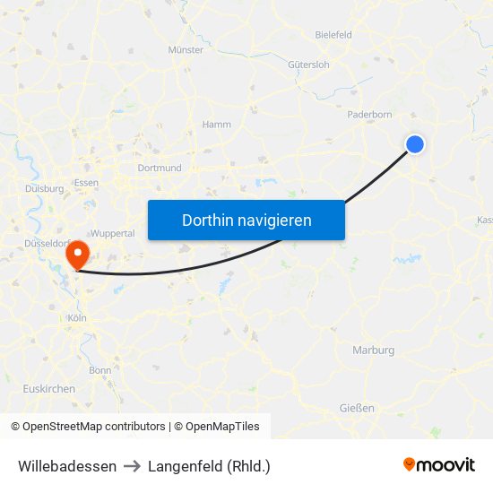 Willebadessen to Langenfeld (Rhld.) map