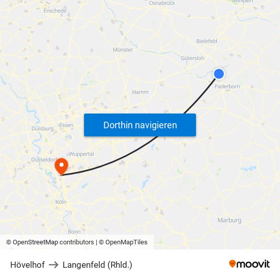 Hövelhof to Langenfeld (Rhld.) map