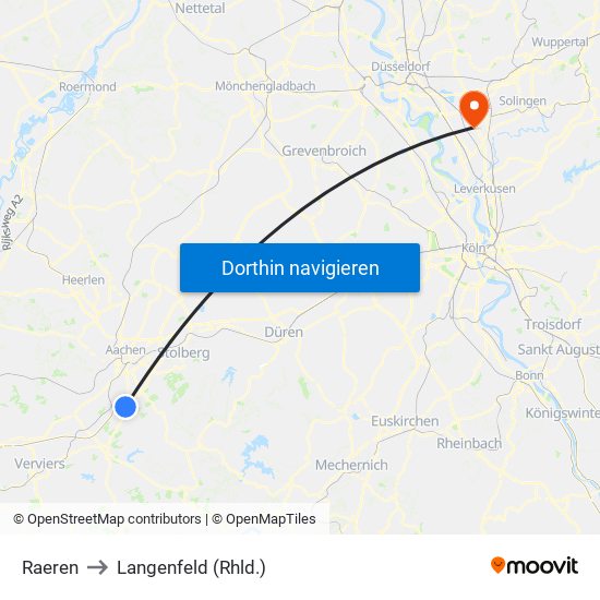 Raeren to Langenfeld (Rhld.) map