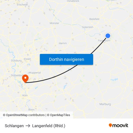 Schlangen to Langenfeld (Rhld.) map