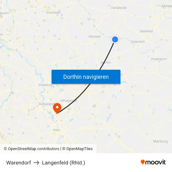 Warendorf to Langenfeld (Rhld.) map