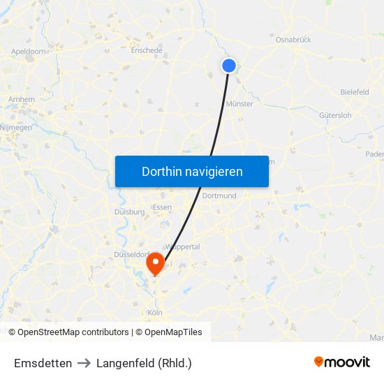 Emsdetten to Langenfeld (Rhld.) map