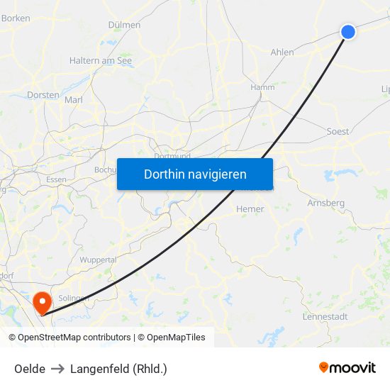 Oelde to Langenfeld (Rhld.) map