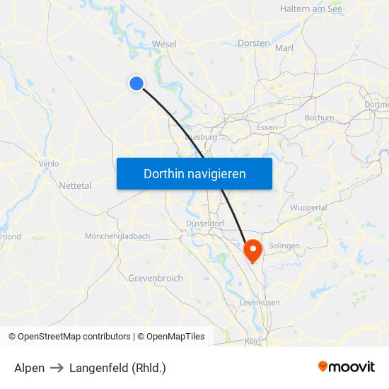 Alpen to Langenfeld (Rhld.) map