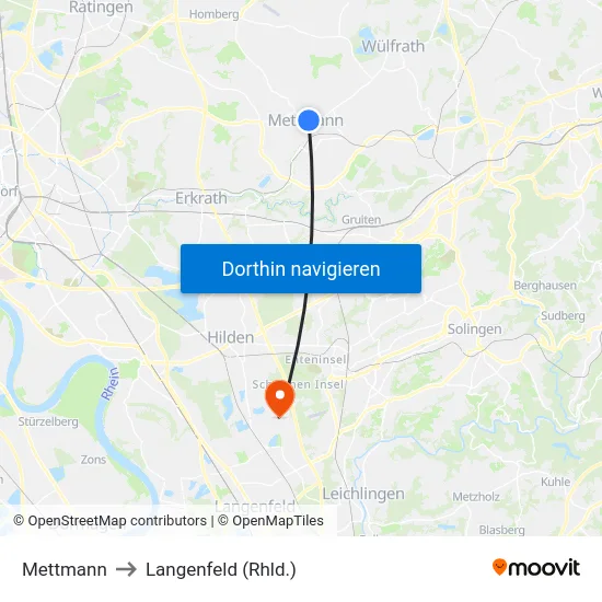 Mettmann to Langenfeld (Rhld.) map