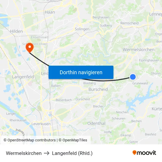 Wermelskirchen to Langenfeld (Rhld.) map