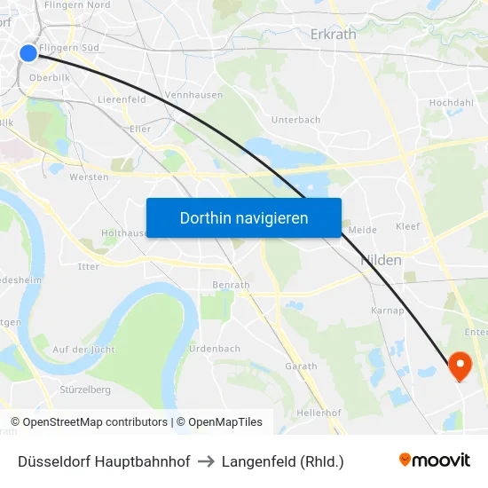 Düsseldorf Hauptbahnhof to Langenfeld (Rhld.) map