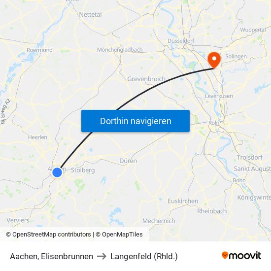 Aachen, Elisenbrunnen to Langenfeld (Rhld.) map