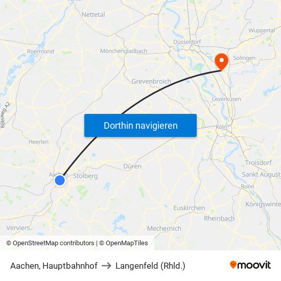 Aachen, Hauptbahnhof to Langenfeld (Rhld.) map