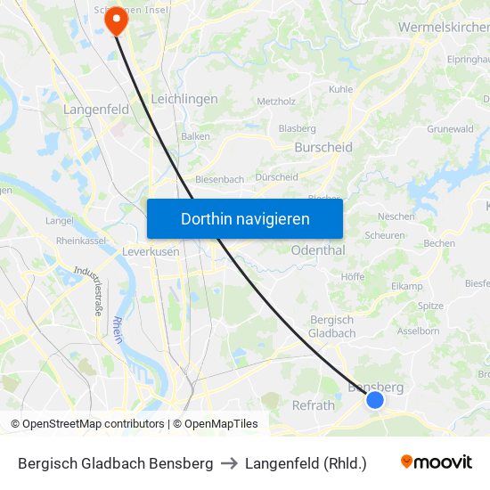 Bergisch Gladbach Bensberg to Langenfeld (Rhld.) map